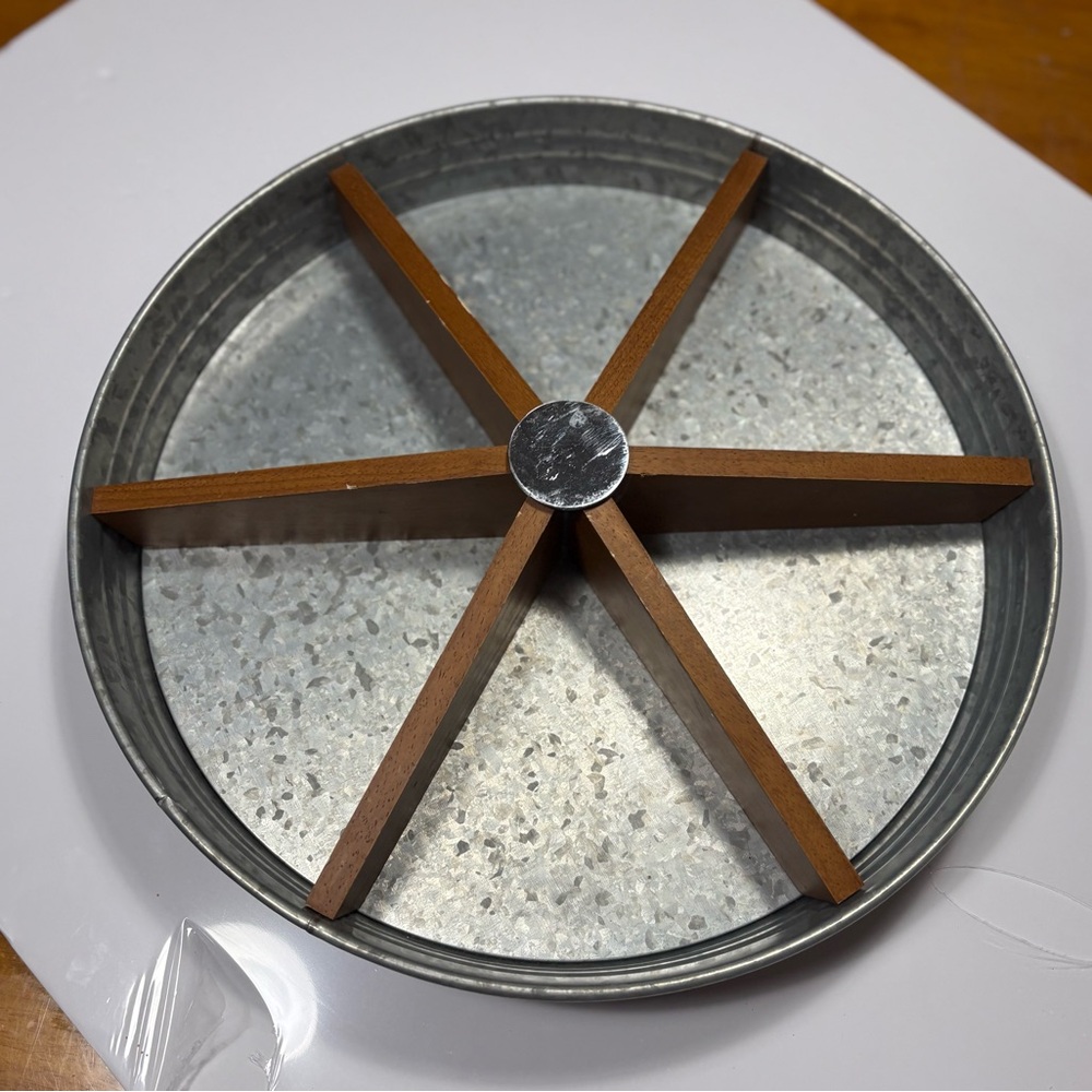 lazy susan features a galvanized metal base wood divider insert for serving - Picture 5 of 10